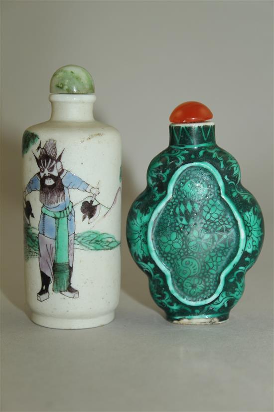 Two Chinese enamelled porcelain snuff bottles, 1830-1900, 6.8cm